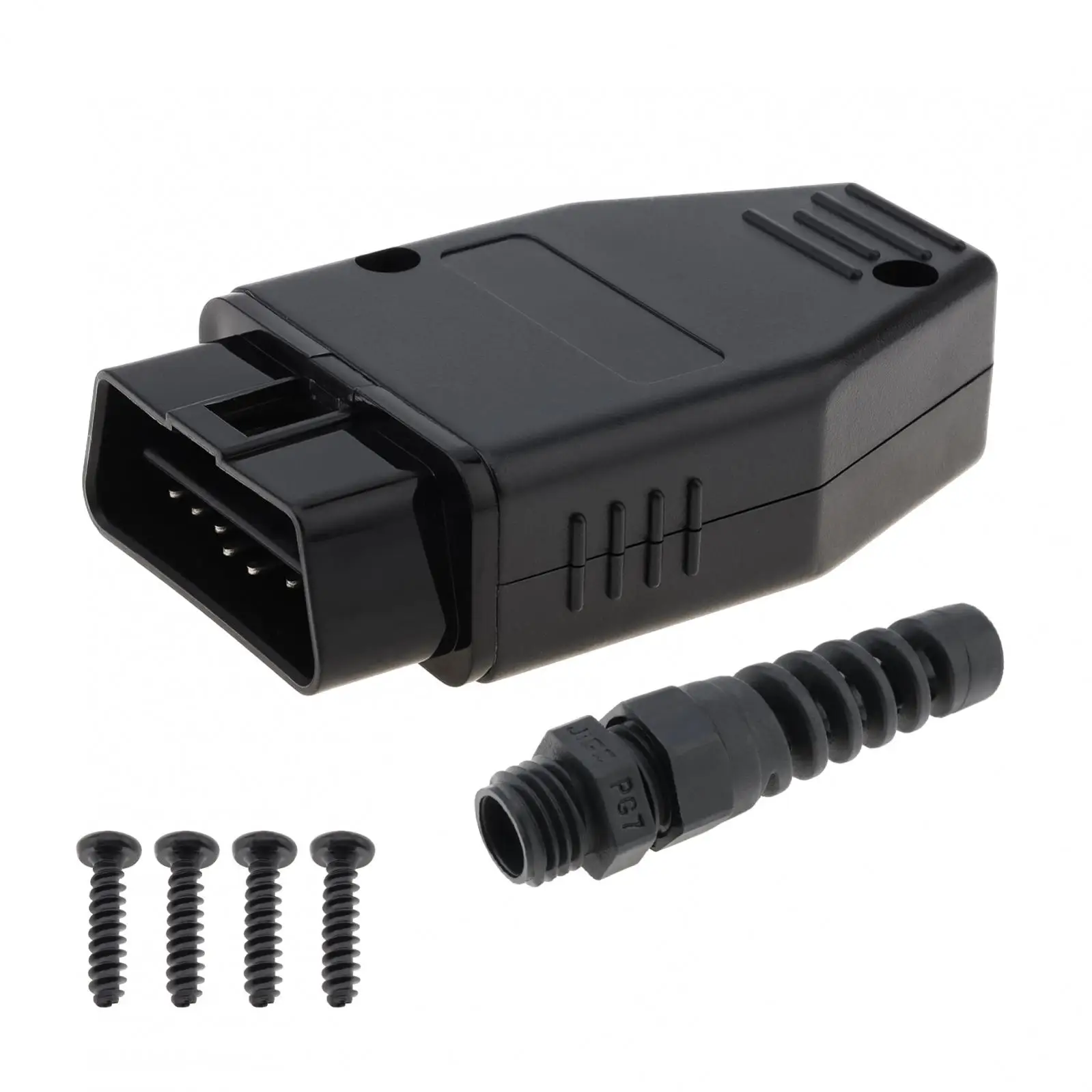 OBD-II 16 Pin Male Connector Diagnostic Interface Shell with PCB Green Board, 4 Screws, Black SR OBD Shell