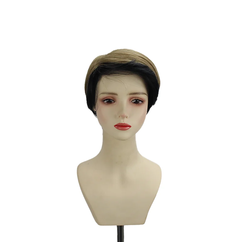 Parrucche da donna per capelli corti lisci castano scuro, parrucca piena