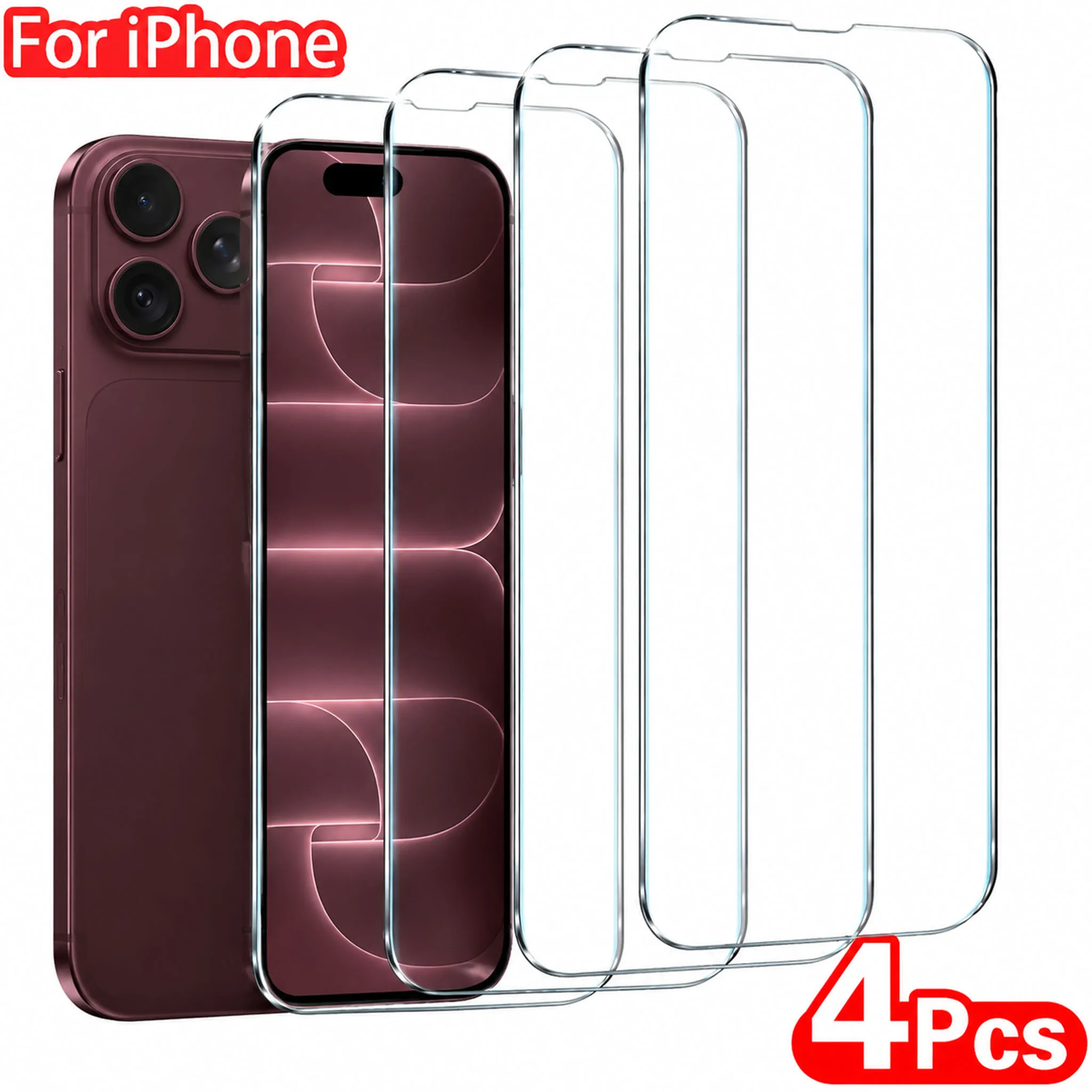 4-1 unidades de vidro temperado para iPhone 18 Pro Max DUO 17 Pro 16 Plus 15 14 13 12 Mini 11 Pro Max XS XR, protetor de tela HD
