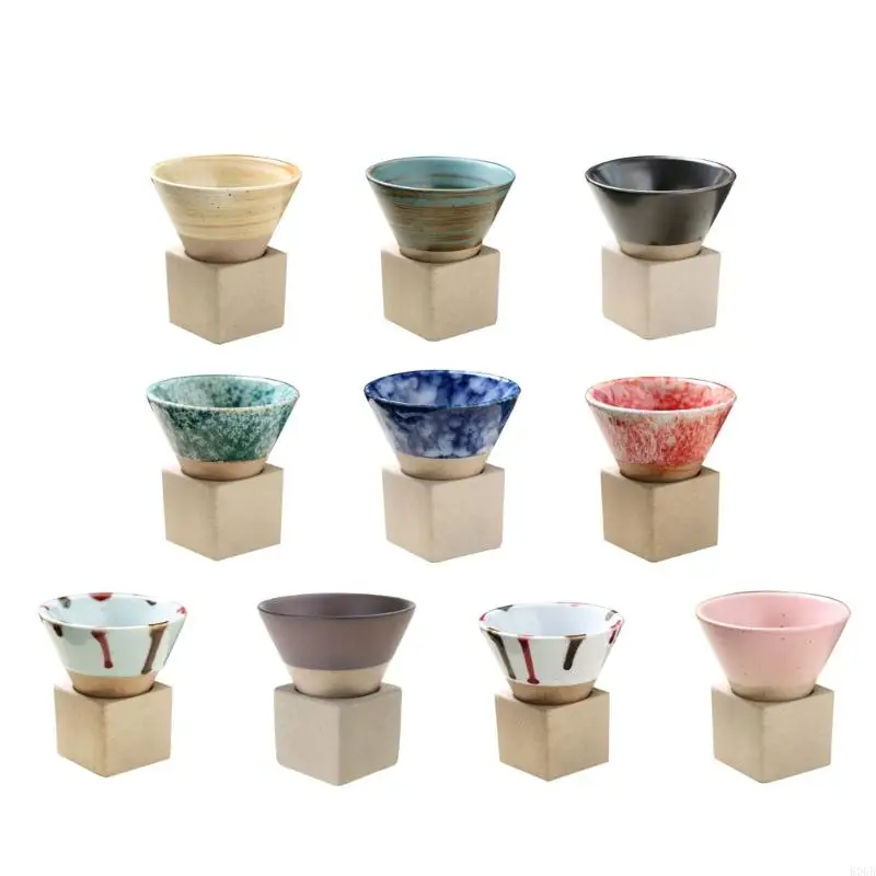 E06B Ceramic Coffee Cups Rough Pottery Tea-Cup Japanese Latte Pull Flower Porcelain-Cup Coffee Mugs with Base for Kitchen Bar