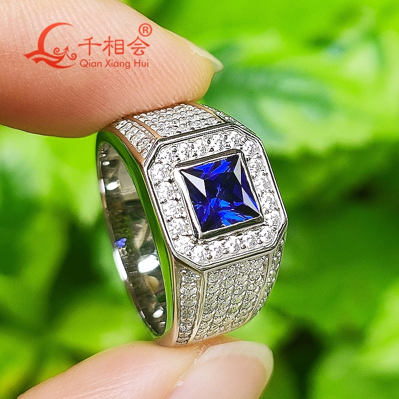 

square ruby sapphire Gypsophila Real Moissanite Ring For Men and woman Sterling 925 Silver Engagement Male Wedding Jewelry