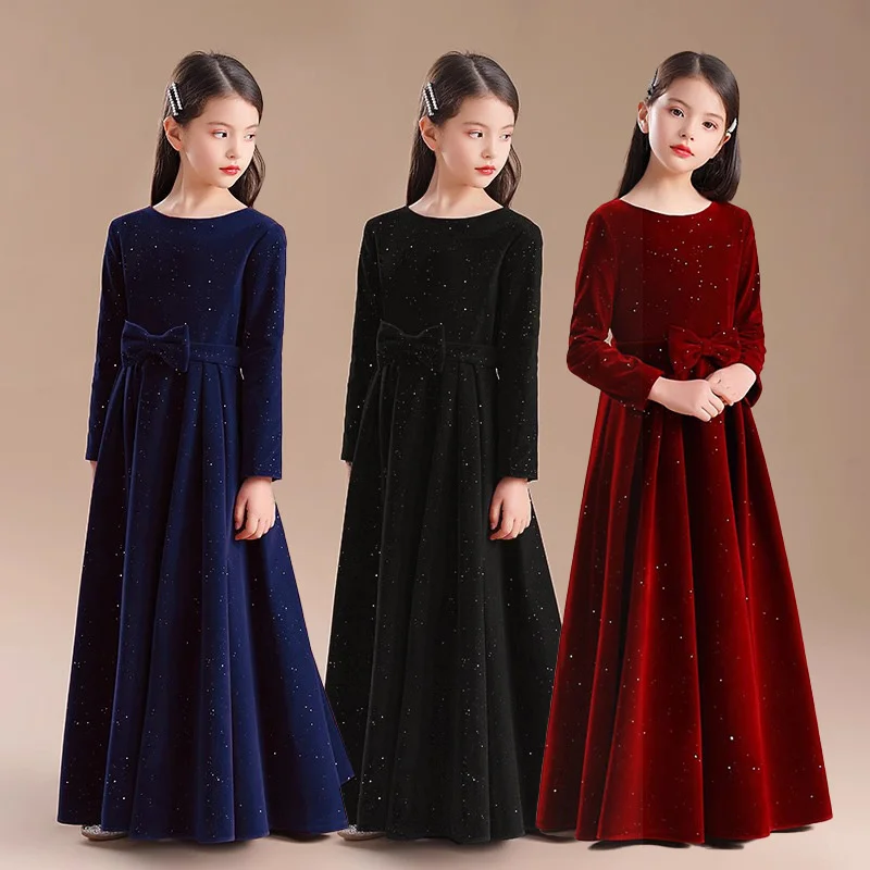 

Baby Kids Princess Sequined Tulle Bow Flower Girl Dress Children First Communion Dress Ball Gown Wedding Party Dress Birthday