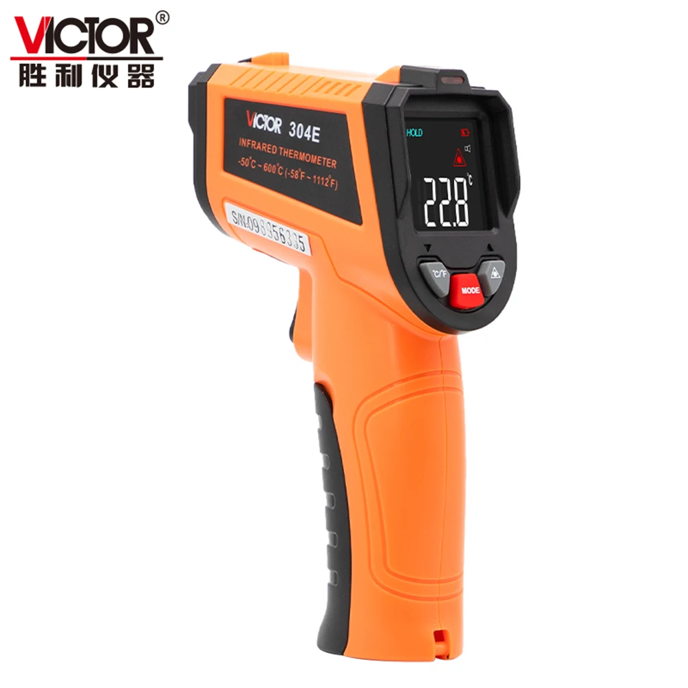 VICTOR 304E Non contact Digital Industrial T emperature G un Thermometers Range -50- 600 Celsius Emissivity 0.1-1.00 Adjustable