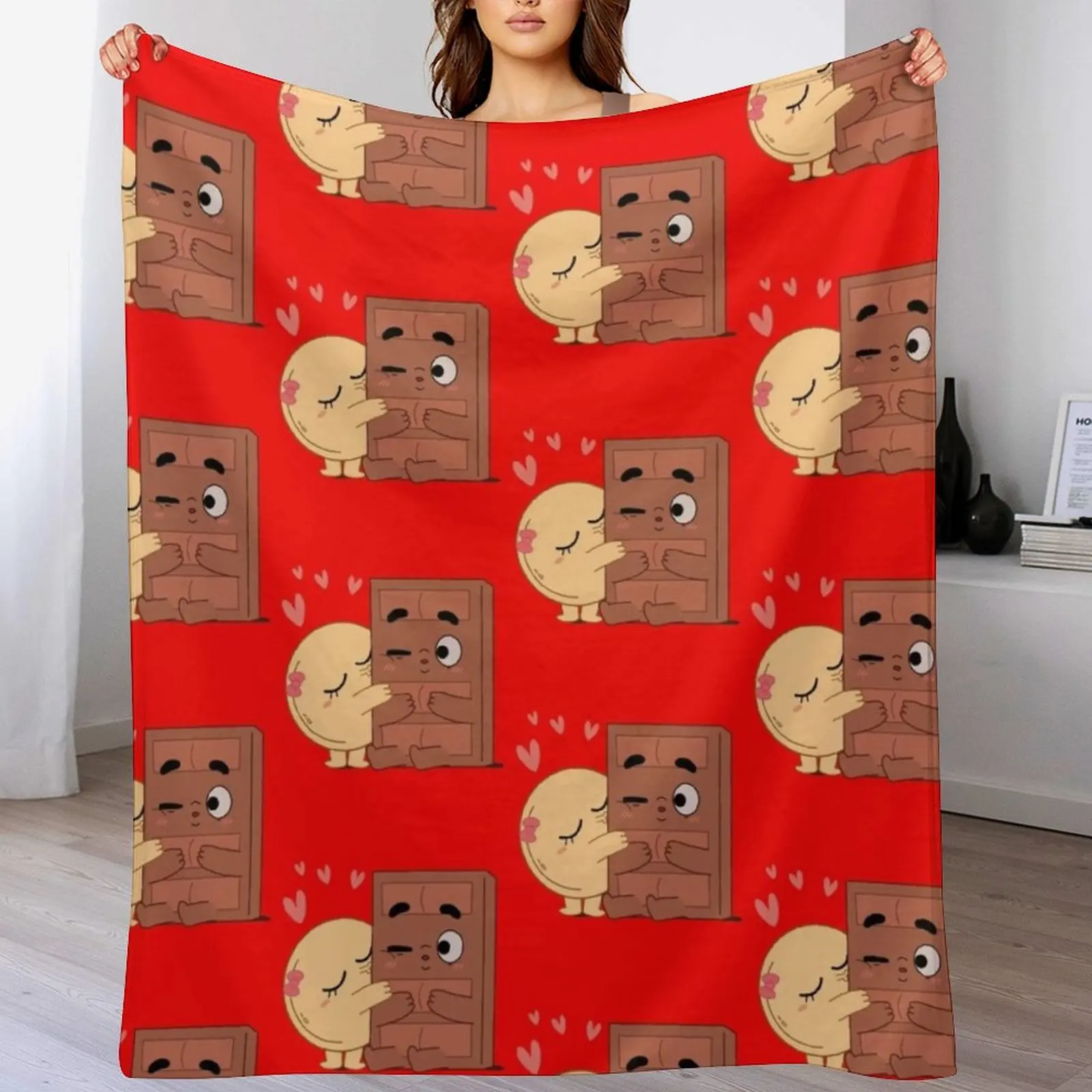 Sweet Kisses Choco Pancake Valentines Couples Love Throw Blanket Picnic Soft Plush Plaid Blankets