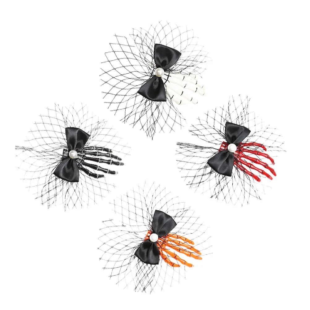 4pcs Halloween Skull Hand Hair Clips – Gothic Creative Hairpins for Party, Costume & Festival