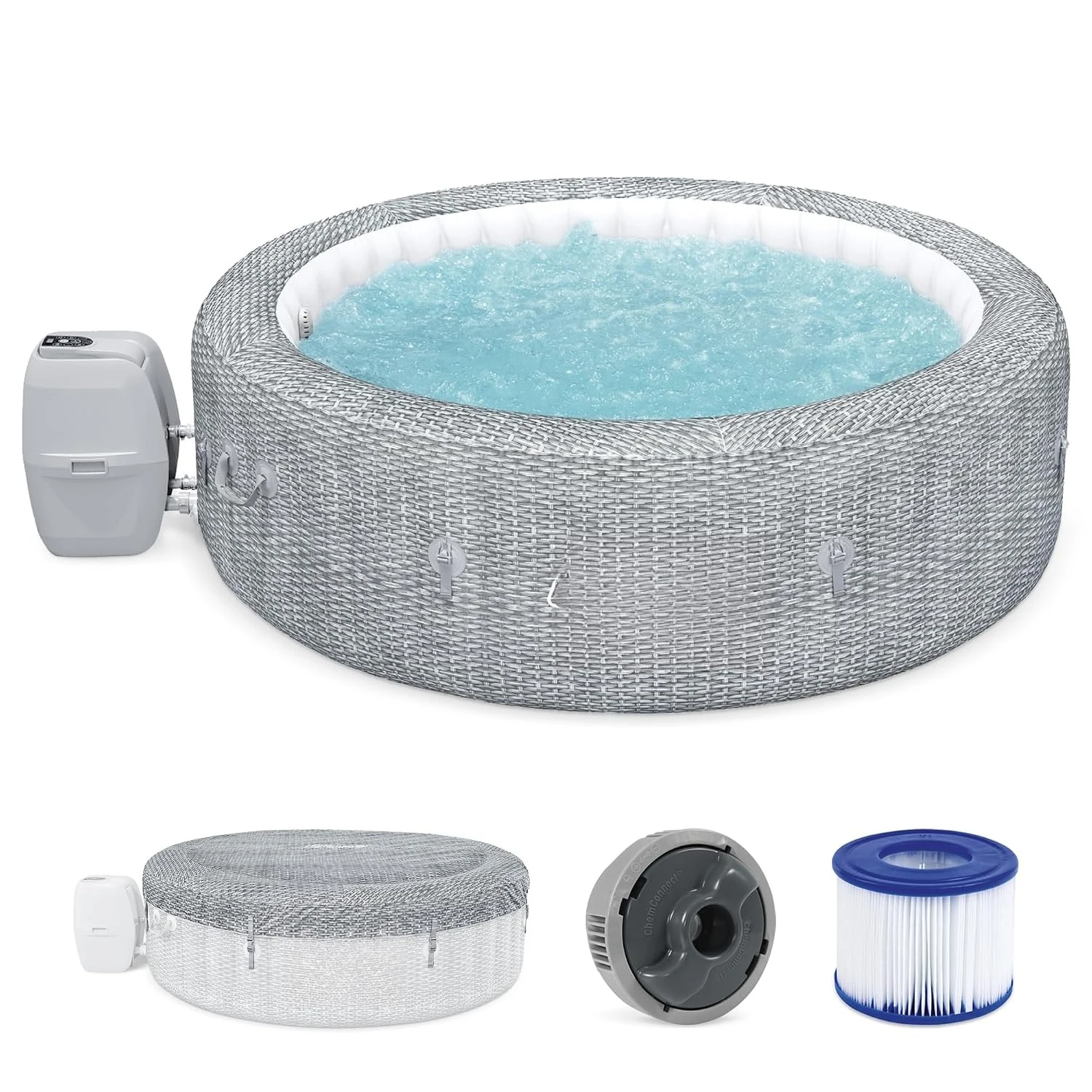 7 Person Inflatable Hot Tub Round Portable Outdoor Spa with 180 Soothing AirJets and Insulated, Custom