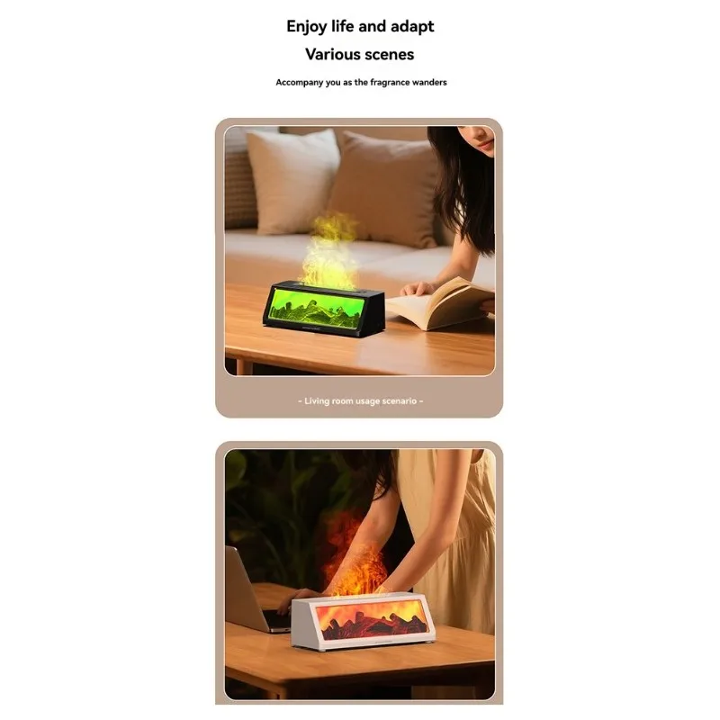 

ABVI-Flame Effect Compact Electric Aromatherapy Diffuser-Black/White, Remote Control, Timer Functionality