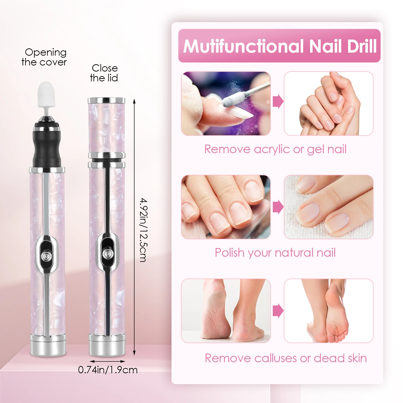 ﻿   Profesjonalna elektryczna pilarka do paznokci z 4 prędkościami, bezprzewodowy zestaw do pilowania grubych paznokci u stóp, polerowanie paznokci.