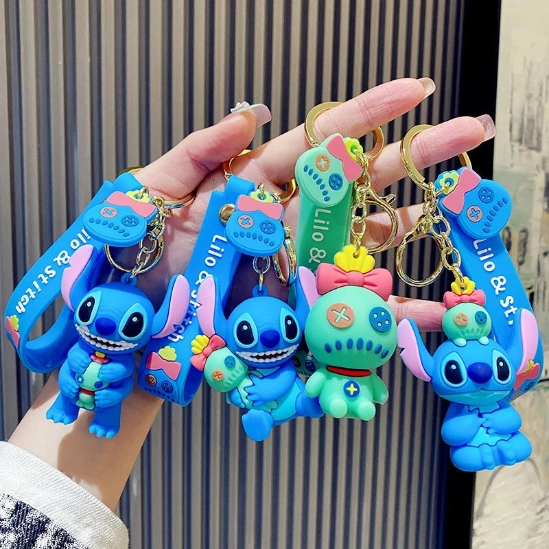 Wholesale Disney Anime Lilo & Stitch Pendant Keychains Holder Car Key Chain Key Ring Mobile Phone Bag Hanging Jewelry Gifts