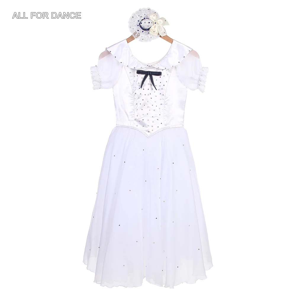 

B24016 Short Sleeves White Professional Ballet Tutu Girls & Women Performance Costumes Romantic Long Ballet Tutu with Headwear