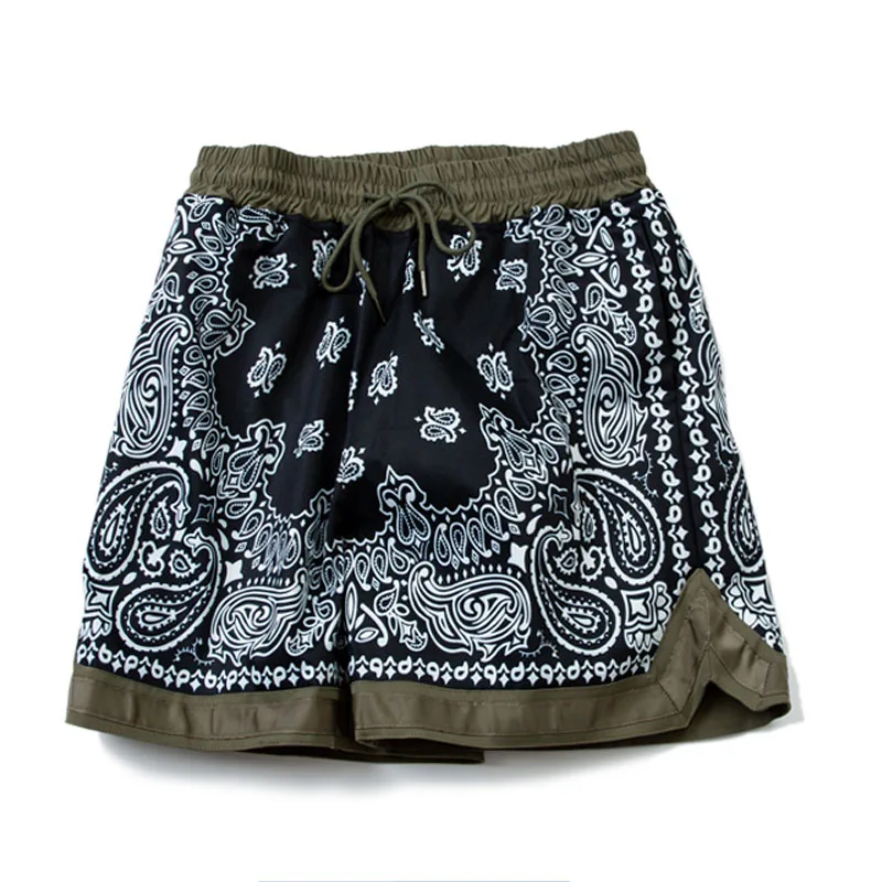 Summer Japanese Retro Full Print Cashew Flower Patchwork Sports Casual Shorts with Mesh Lining Beach Pants for Men