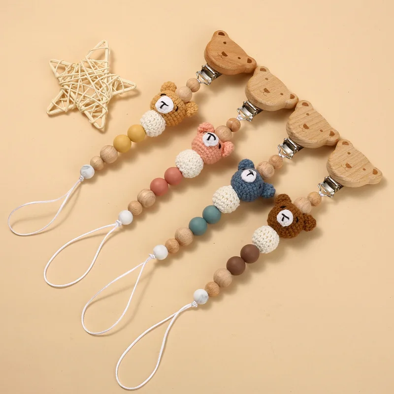 New Fashion Baby Pacifier Chain Crochet Children Teething Teethers Cartoon Bear Animal Pacifier Anti-Drop