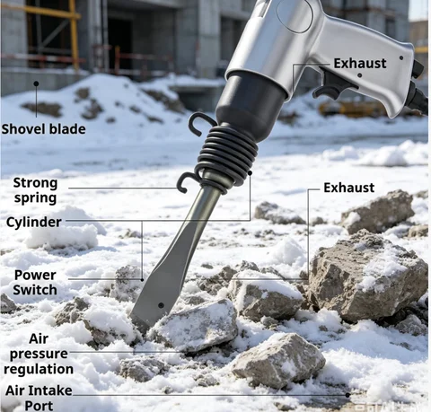 3/8'' 150mm Air Hammer Professional Handheld Pistol Gas Shovels Small Rust Remover Air Shovel Pneumatic Tools with 4 Chisels