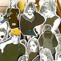 Adesivos 21pcs Conta Mão Bonito Atmosfera Simples Revista Estilo Preto e Branco Menina Diário Mão Conta Colagem