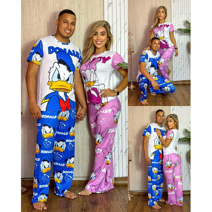 Potdemiel Donald & Daisy Duck High Quality Pajama Set Adult Kids T-Shirt & Wide-leg Pants Summer Quick-dry Soft Comfy Stylish