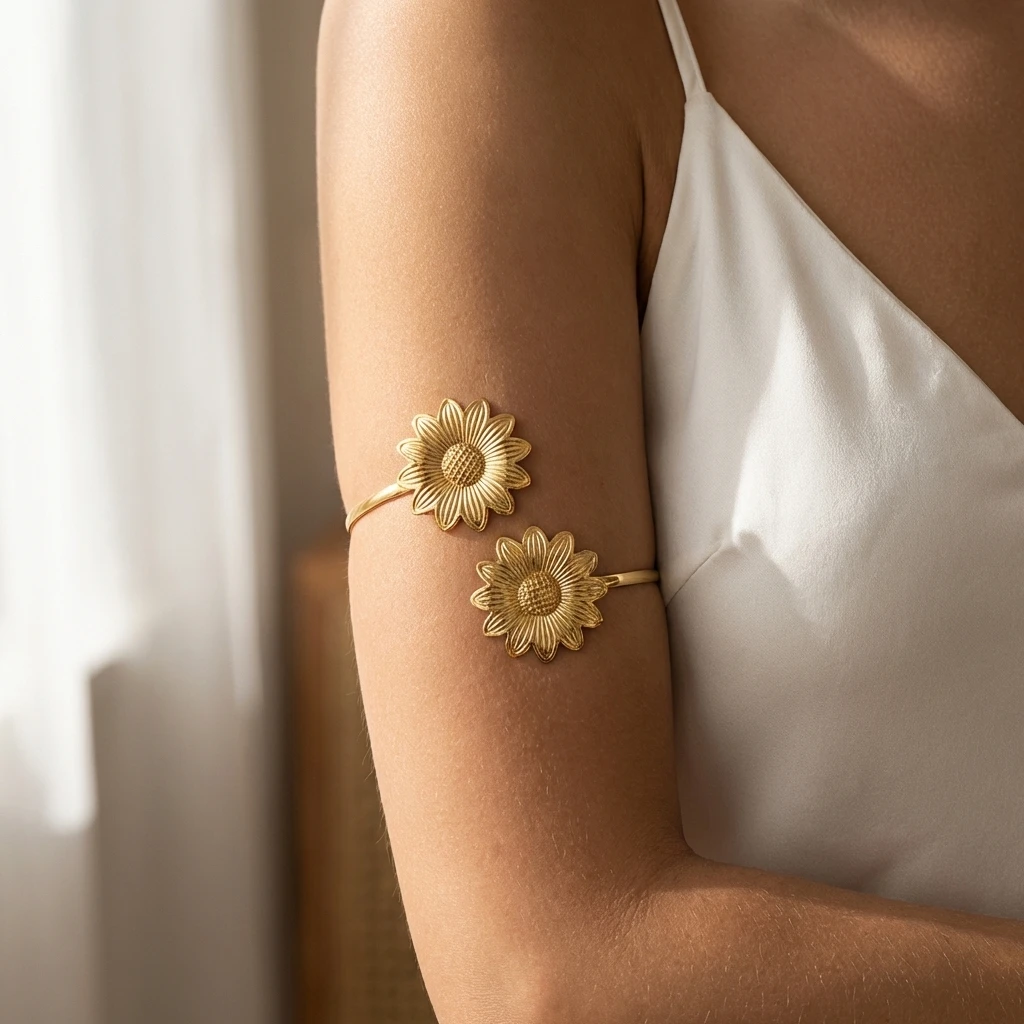 Sunflower Adjustable Arm Cuff Fashion Flower Open Arm Cuff Women's Fashion Trend Gift Daily Accessory