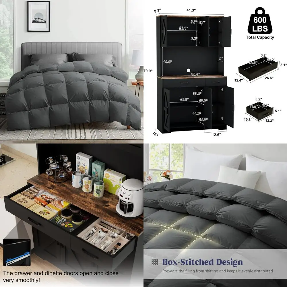 لحاف ريش الإوز بحجم كينج - حشوة لحاف متوسطة الدفء لجميع المواسم مع تصميم مطوي قرصي، راحة بجودة فندقية فاخرة #1