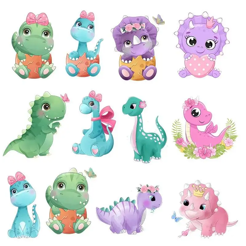 Dinossauro Kawaii Transferências de Calor, Ferro em Patches para Roupas, Menino Menina T-Shirt, Desenhos Animados Roupas Infantis Adesivos, Apliques