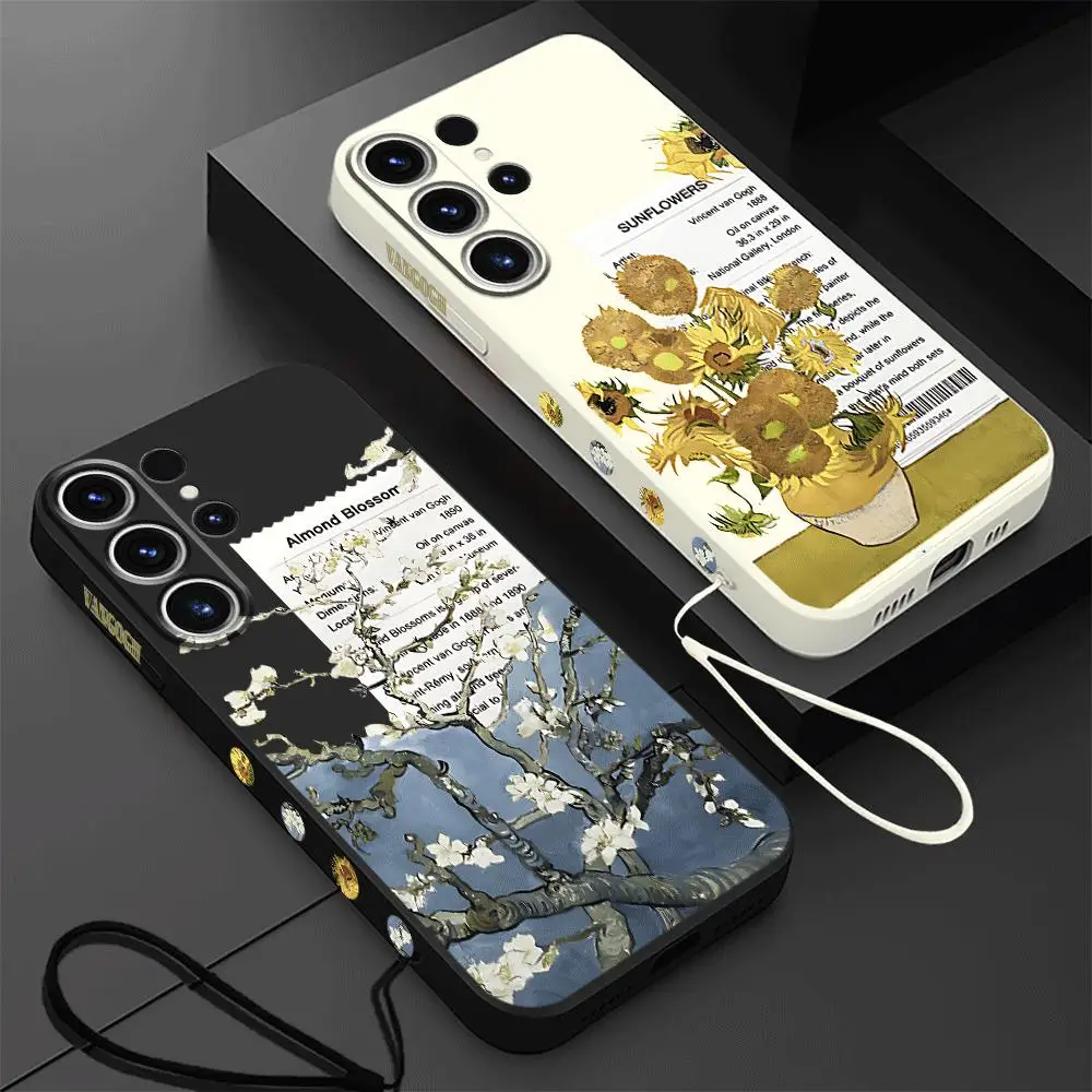 Custodia per telefono per Samsung Galaxy S24 Ultra S20 FE S22 Plus S23 Ultra 5G S21 Luxury Square Liquid Van Gogh girasoli Cover