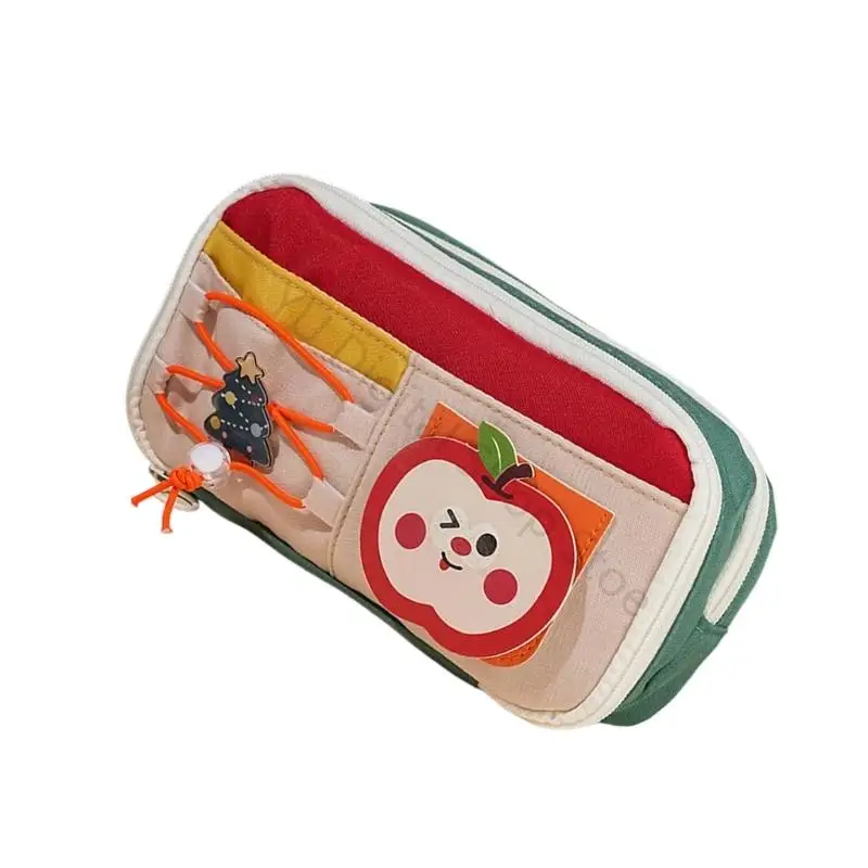 96BA Student Pencil Pouches with Canvas Exterior for Desk Stationeries Supply Storage