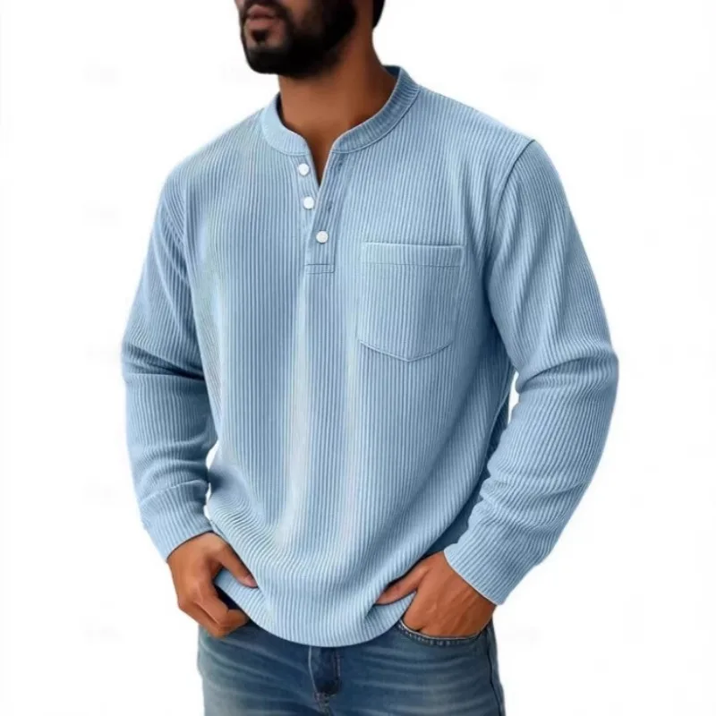 The New Solid-color Corduroy Three-button Shirt Collar Men Cross-border European and American Men's