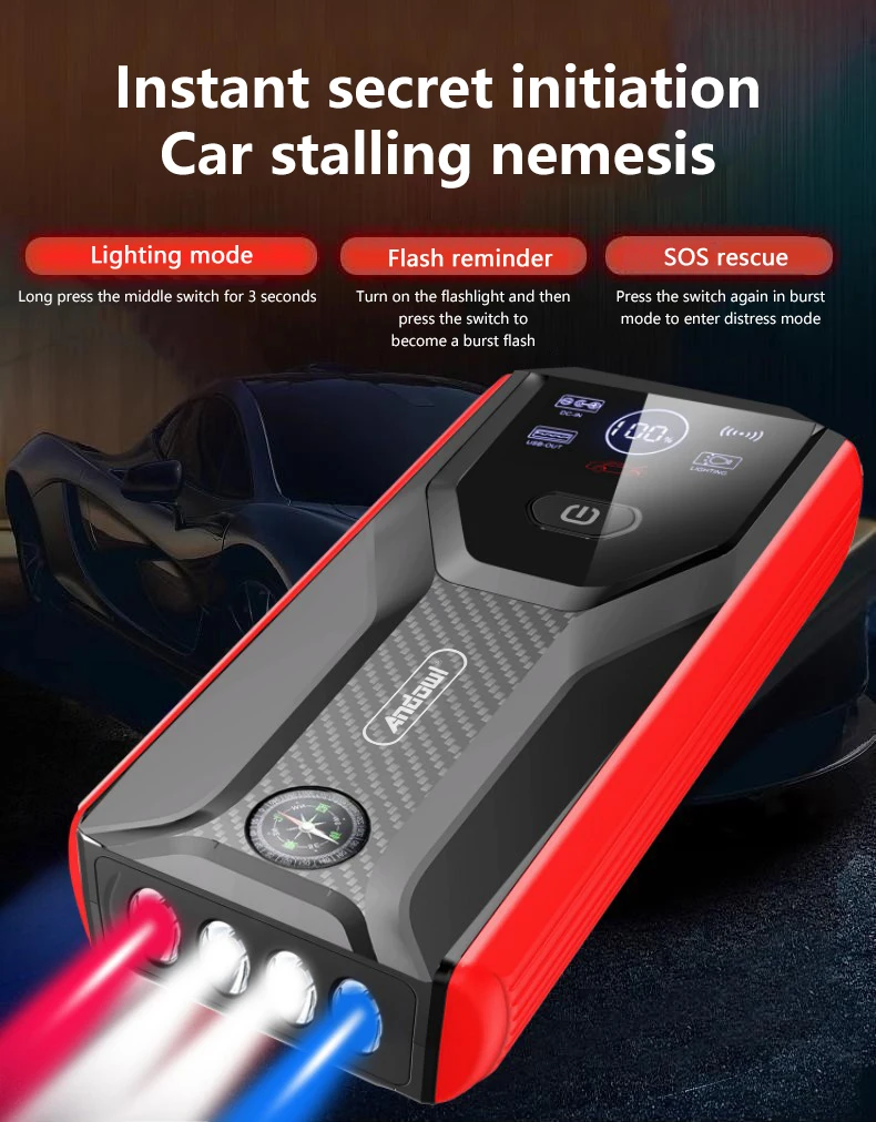 Car emergency starter  Power Bank Starting  12V Portable Car Jump Starter Auto Battery Booster UPGRADE LARGE-CAPACITY BATTERIES