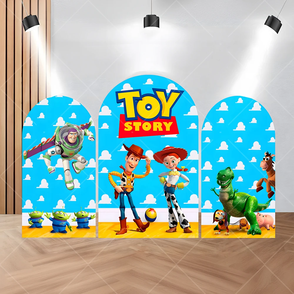 Disney Toy Story Arch Background  Blue Sky White Cloud Kid Boy Birthday Party Photography Backdrop Cowboy Woody Buzz Decor Props