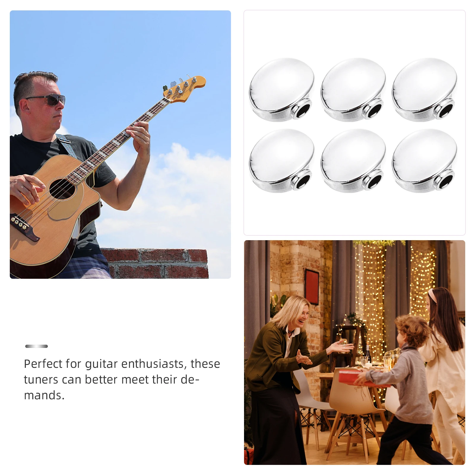 

6 Pcs Metal Guitar Accessories Tuning Heads Bass Peg Buttons Acoustic Durable Reliable Practical Easy Installation