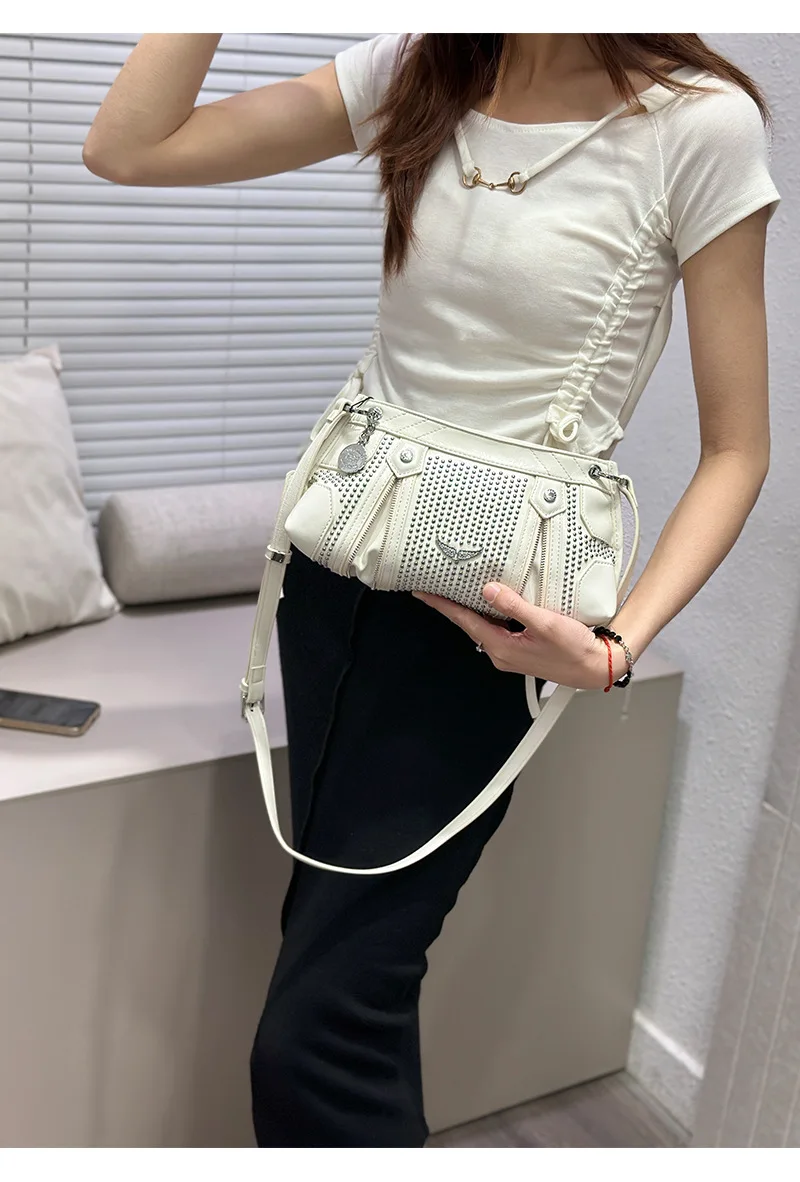 

Новая сумка-кроссбоди 2026 года со стразами и эффектом потертости — со съемной цепочкой, из веганской кожи, для офиса и городских вечеринок