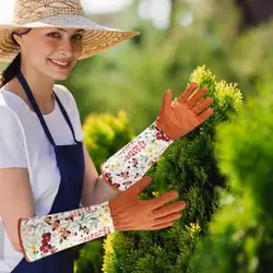 Luvas de jardinagem longas e leves para mulheres, Luvas rosas anti-espinho respiráveis, Luvas de palma espessadas