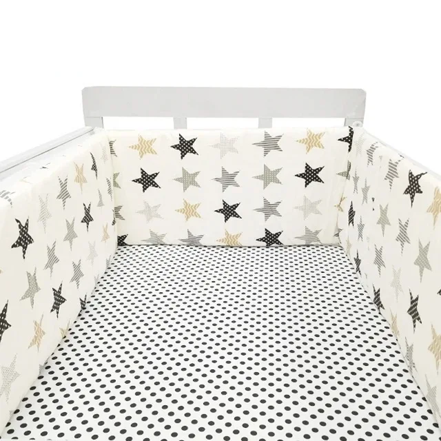Nordic Sterren Babybed Dikker Bumpers Rits Ontwerp Een stuk Wieg Rond Kussen Cot Protector Kussens 200*30 CM