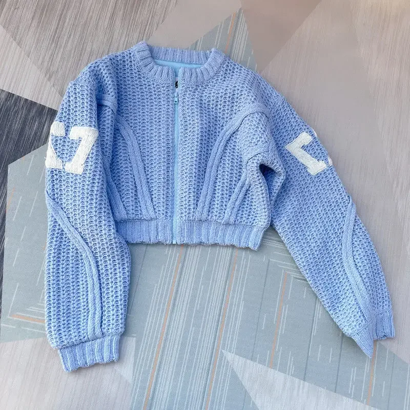 Girls Suit Knitting 2026 New Fashion Summer Korean Ladylike Sweet 2 Pic Set Full  Zipper O-Neck Elastic Waist Solid Shorts Sex