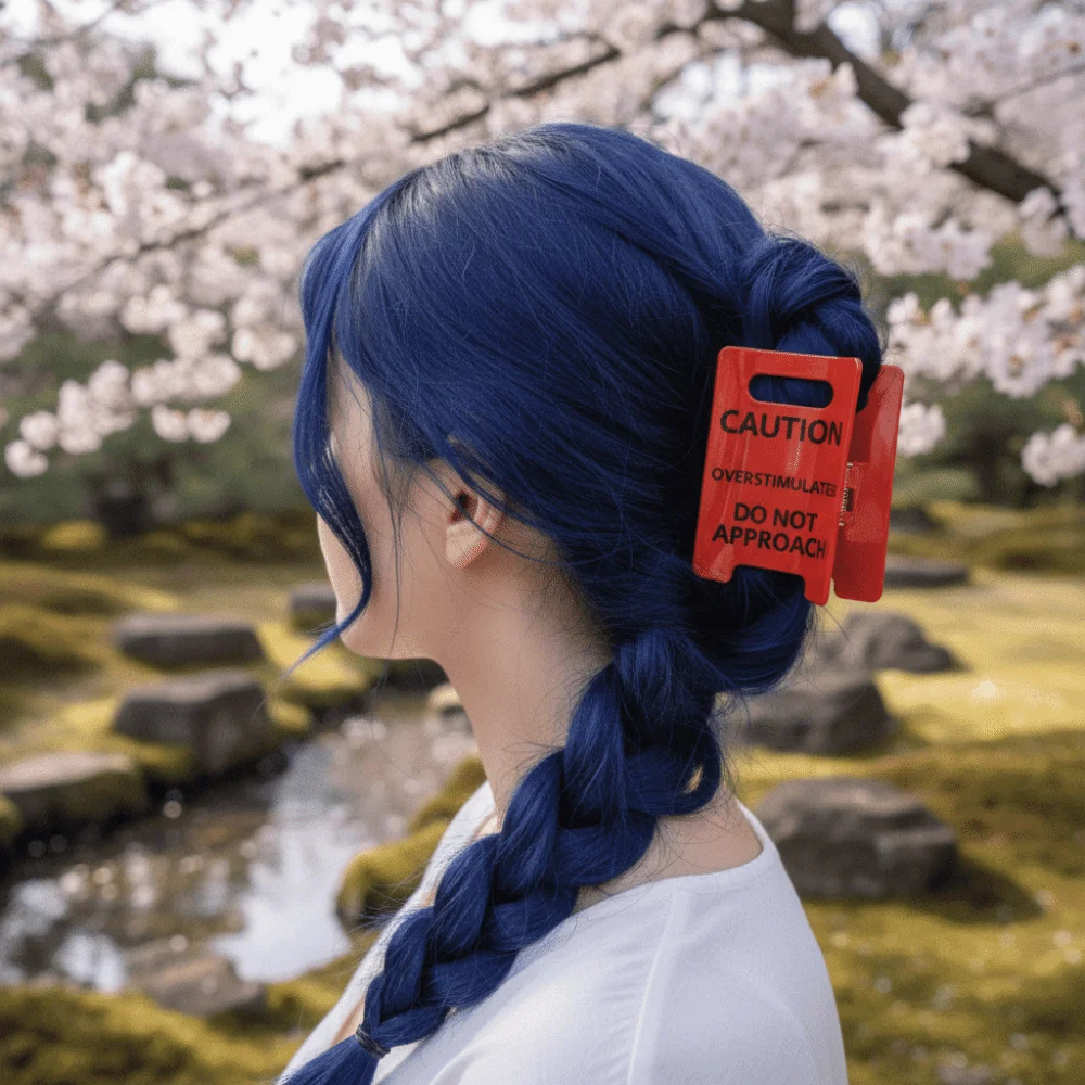 

Novelty Caution Sign Hair Claw Clip Warning Message Thick Hairs Design Overstimulated Hair Clip Sensory Input Safety Awareness