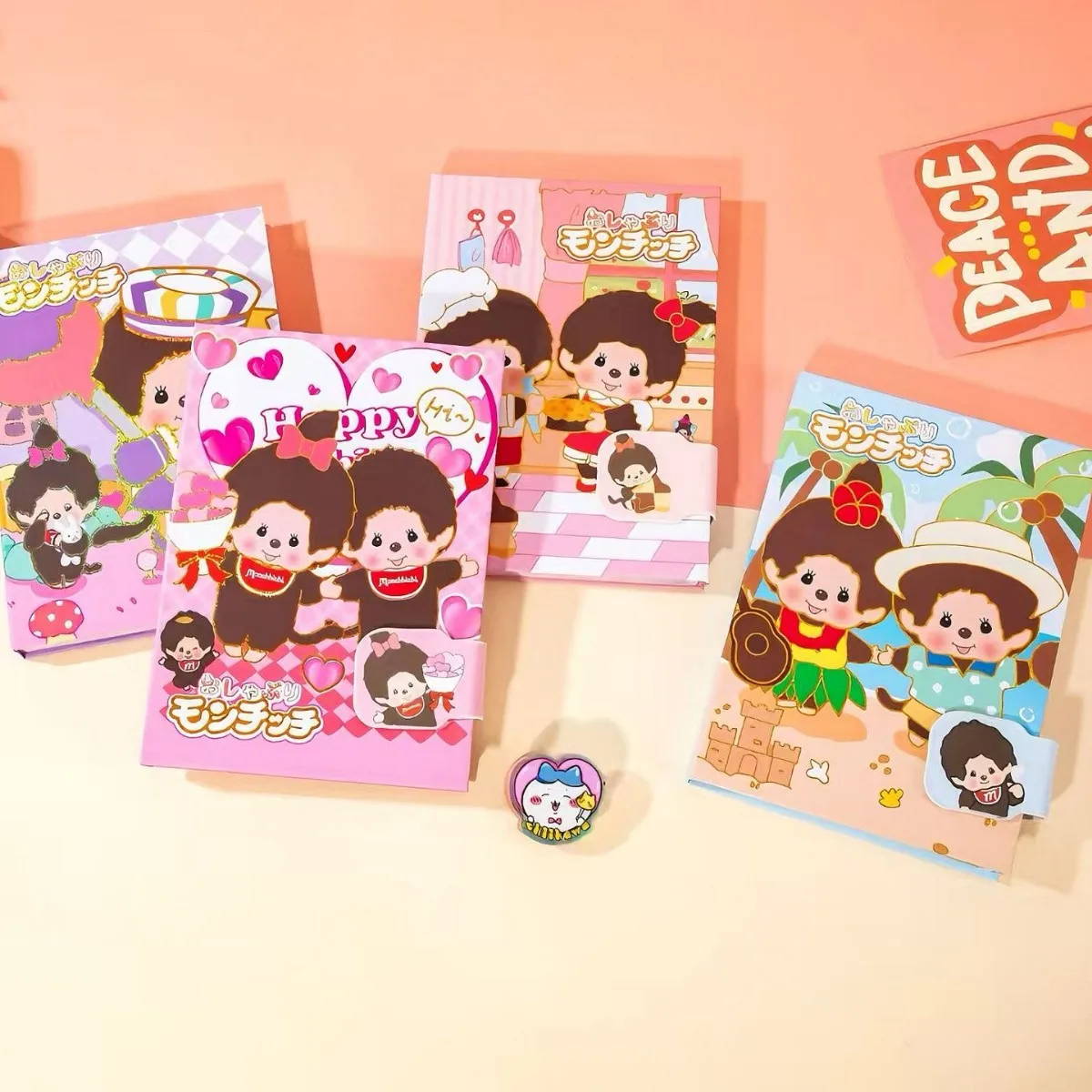 

A5 size cute monchhichi 3-year-old cartoon coloring page hard cover magnetic fastener notebook for drawing, student notebook