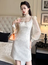 Fashion Lady Retro Sweet Evening Dress Women Clothes Elegant Luxury Sheer Sexy Puff Sleeve Slim Short Party Gown Vestidos Fiesta