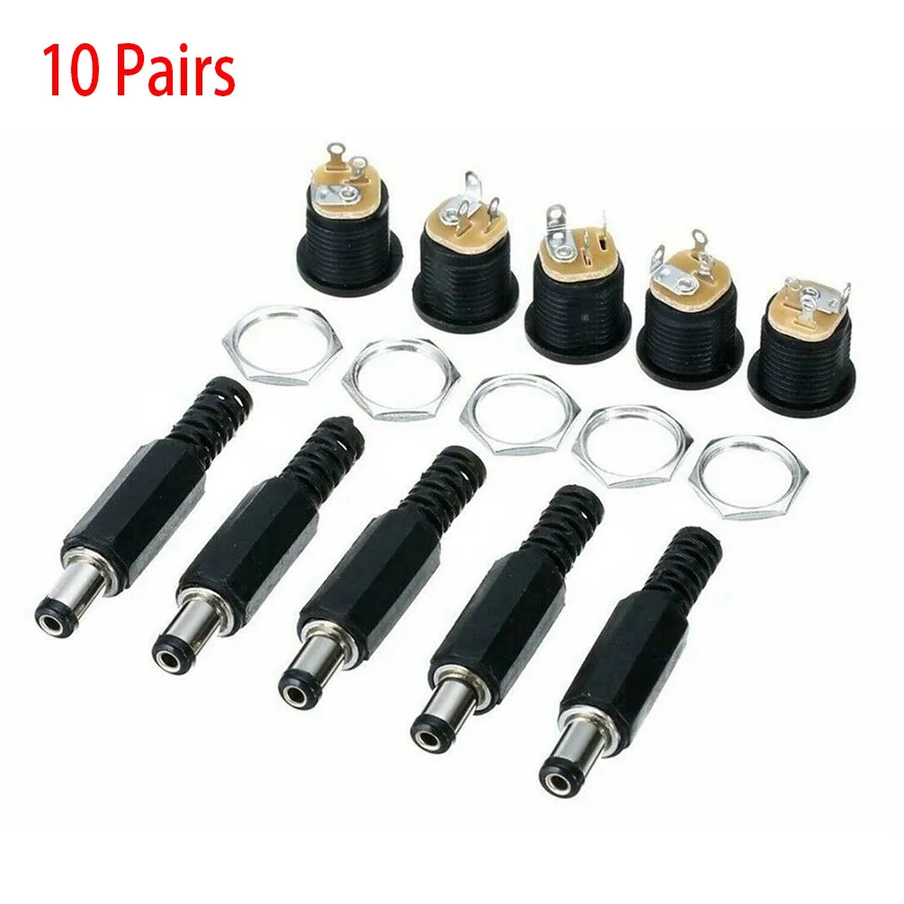 10 Pairs 2.5mm x 5.5mm DC Power Connectors Male and Female Socket for Panel Mount Use in Laptops Routers and CCTV Cameras
