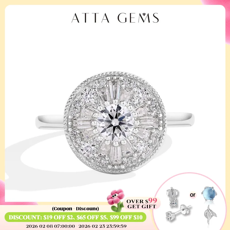 

ATTAGEMS Кольца с муассанитом для женщин DVVS1 Круглая огранка 0,5 карата с бриллиантами S925 Серебро 18 К Позолоченные Обручальные ювелирные изделия Подарки