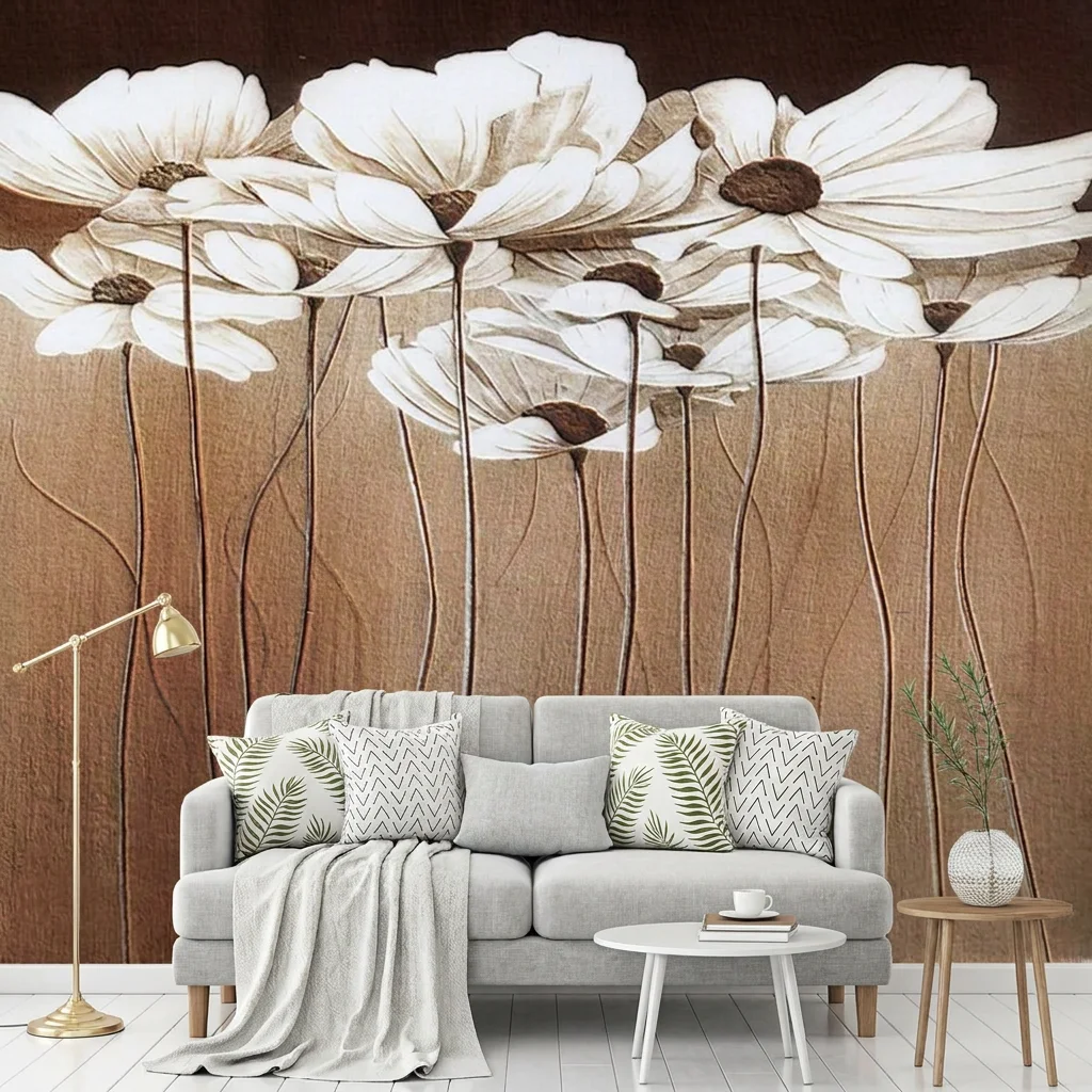 Self-adhesive material featuring abstract flowers, perfect as an artistic accent for bedroom headboard background wall.