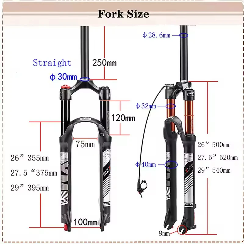 MTB Air Suspension Front Fork, QR, 26/27.5/29 Inch With Rebound Adjustment
