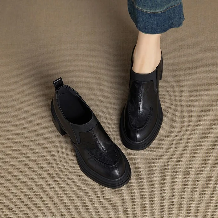 

Женские ретро-лоферы с круглым носком, вязаные, в стиле пэчворк, на толстой подошве, для весны и осени.