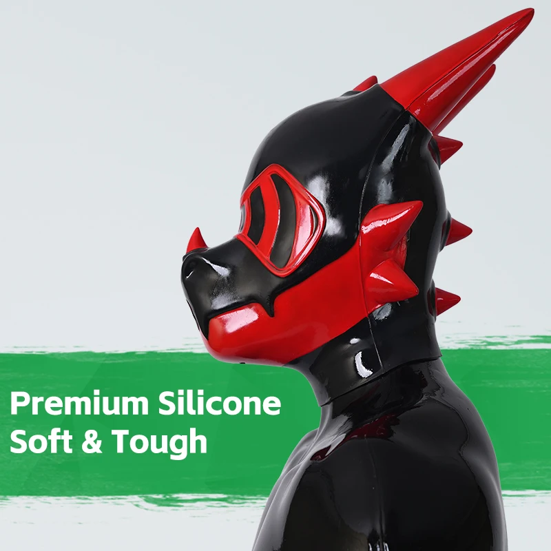 Furrjoi-mascarilla colorida de silicona Hypno Dragon Drone para disfraces de Cosplay, fetiche peludo, juego de mascotas, capucha de fiesta, tocado de látex mejorado