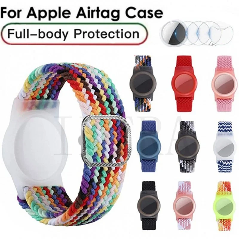 AirTag Wristband for Kids, Adjustable Anti Lost Bracelet , Nylon Braided Solo Loop Watch Band for  Boys Girls Adult Holder Strip