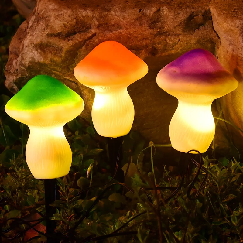 Newness Solar Lights, Set of 3 Solar Mushroom Lights, Outdoor Waterproof Solar Powered Mushroom Lights, Garden Stake Lights