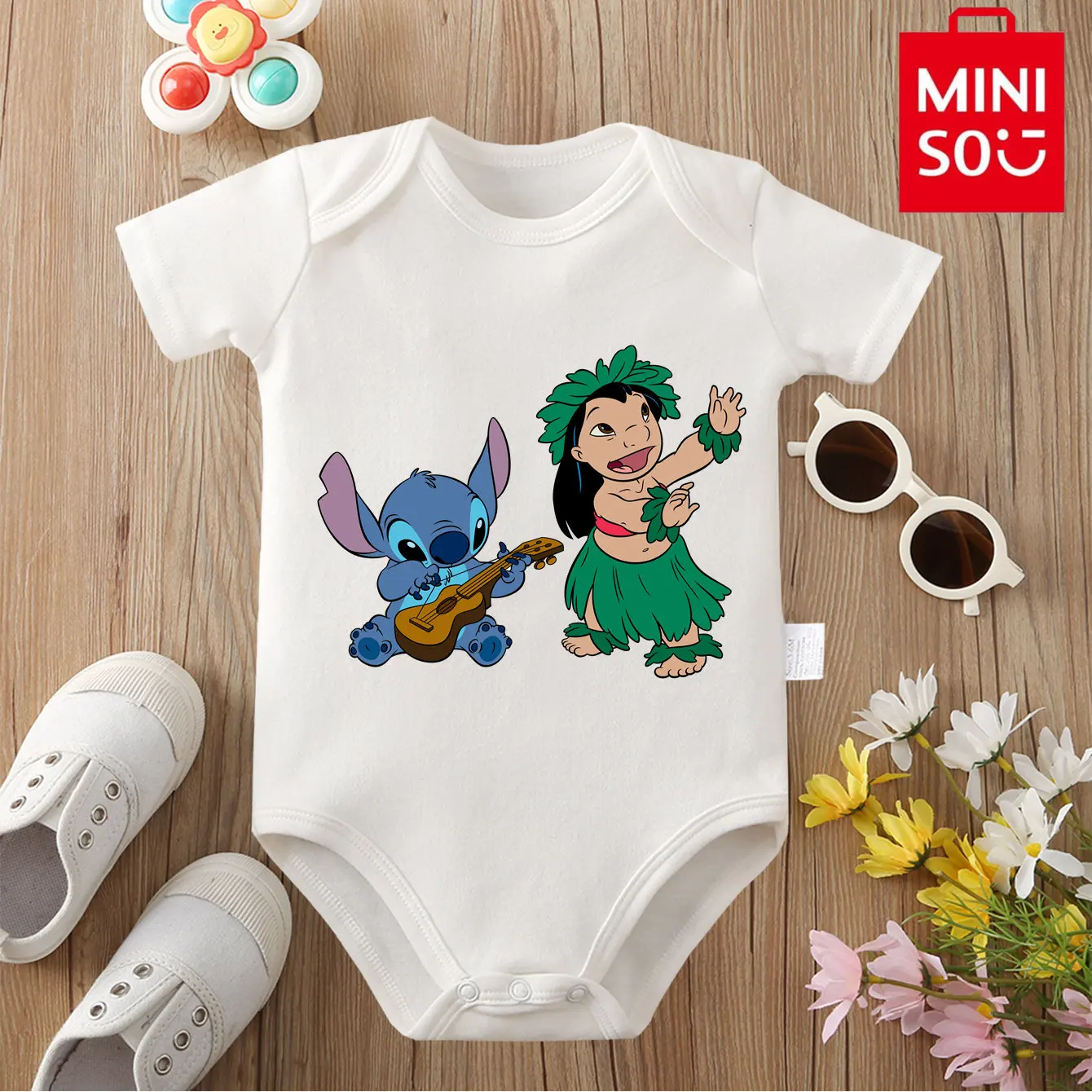 

MINISO 100% Cotton Bodysuit Lilo & Stitch Print Soft Baby Cloths Best Gift for Baby Onesie Jumpsuit for 0 To 12 Months Newborn