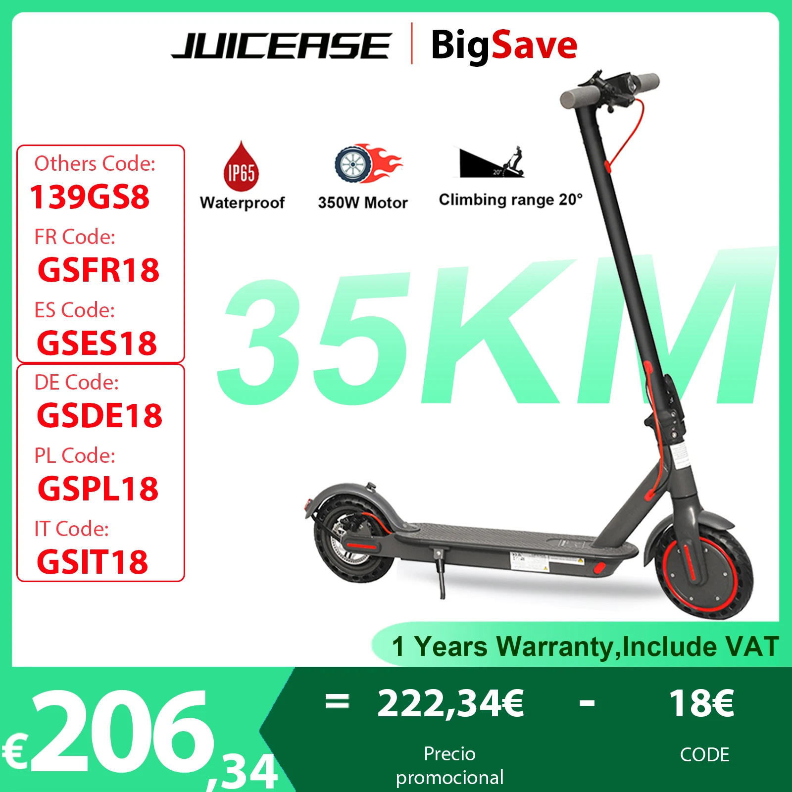 JUICEASE 35KM Electric Scooter 350W Electric Scooter For Adults Foldable Mobility for Xiaomi M365 ES80 Electric Kick Scooters