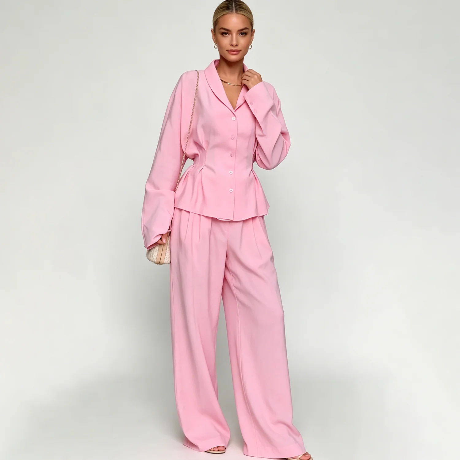LIMO 2026 Linen 2-Piece Set, Cinched Waist Peplum Blazer + Wide Leg Pants, Chic & Breathable for Office & Daily Wear.