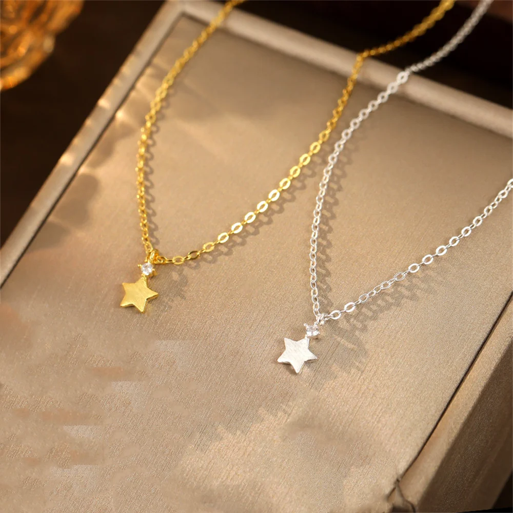 

Корейская женская милая цепочка на шею из стерлингового серебра S925, кулон со звездой желаний, супер блестящий циркон, маленькая звездочка, дизайн ключицы