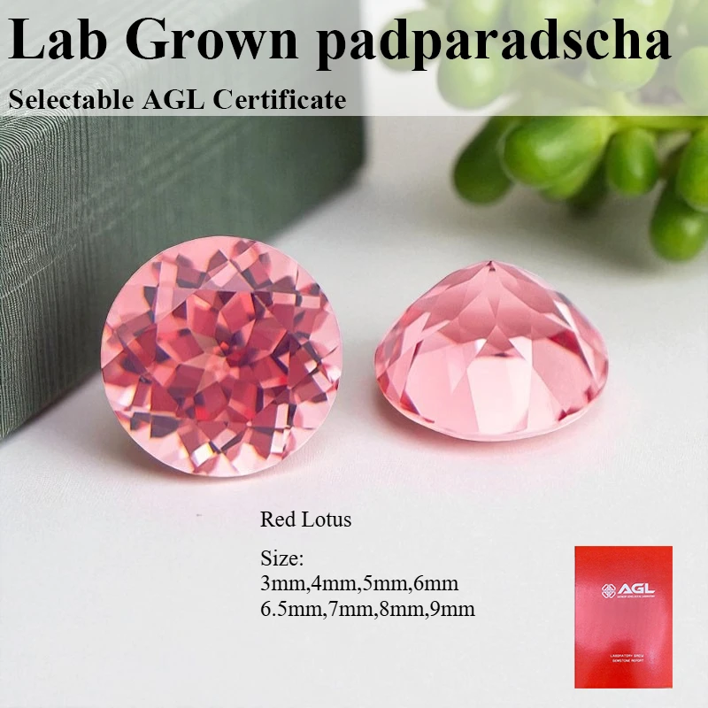

Lab Grown Padparadscha Round Cut Red Lotus VVS1 Loose Gemstone For Jewelry Diy Making Selectable AGL Certificate