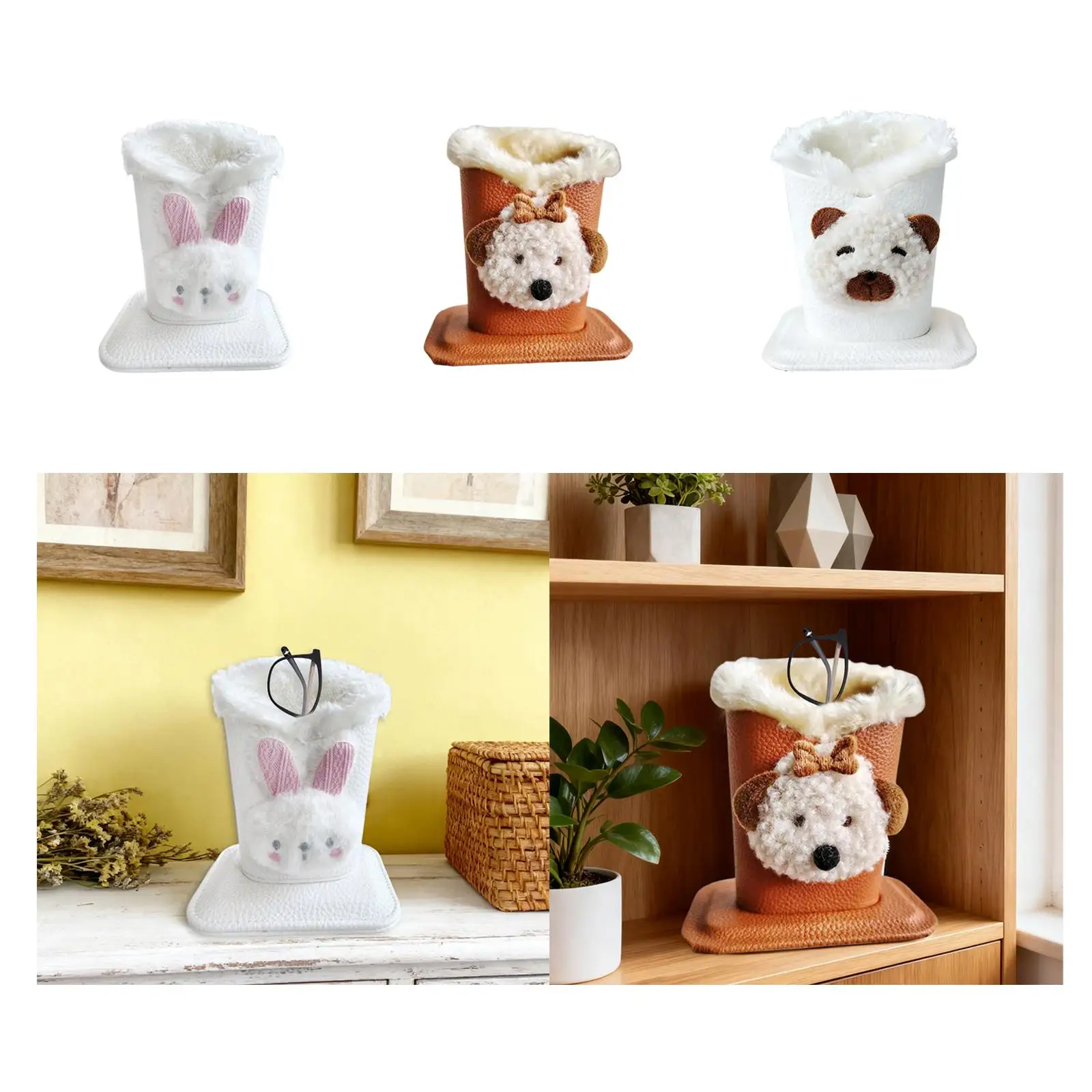 Pluche gevoerde brillenhouderstandaard Multifunctionele stevige cartoonbrilopslag