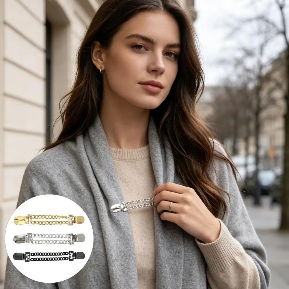 Stylish Collar Clips Cardigan Clips for Women 3pcs Vintage Sweater Clips for Women Retro Double Chain Cardigan Fasteners Elegant